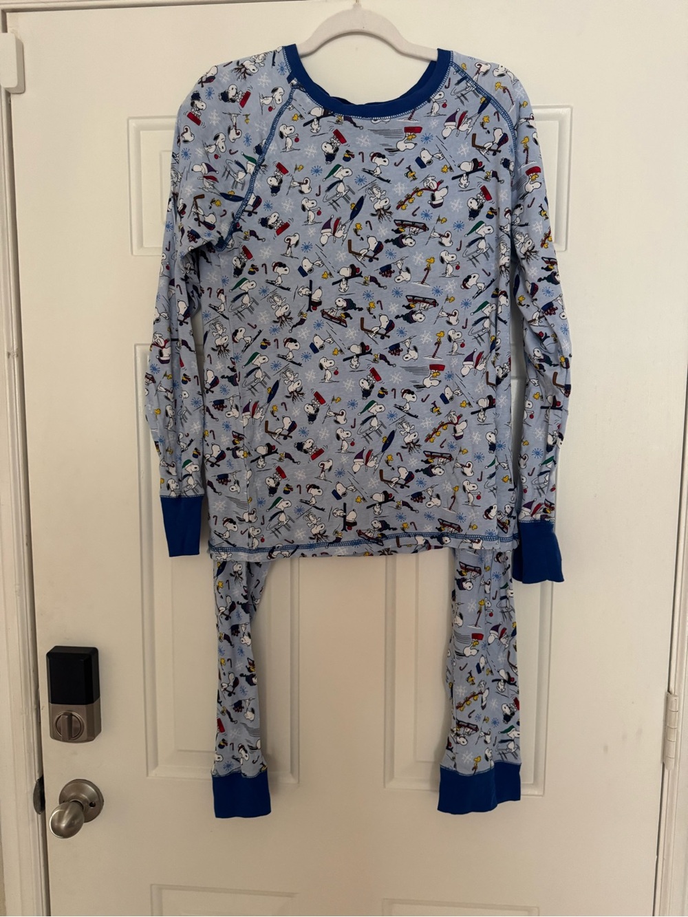 Vera Bradley Light Blue Peanuts Print Pajama Set with Royal Blue Trim
